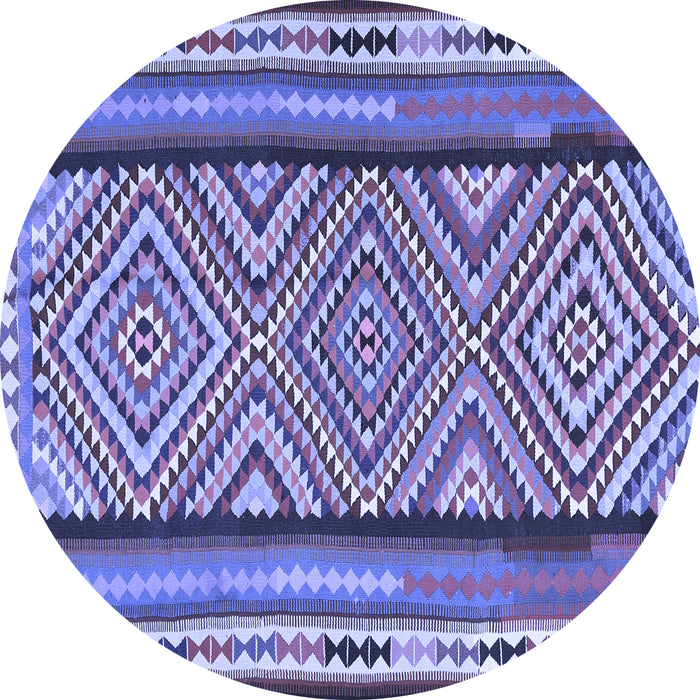 Round Machine Washable Southwestern Blue Country Rug, wshtr2674blu