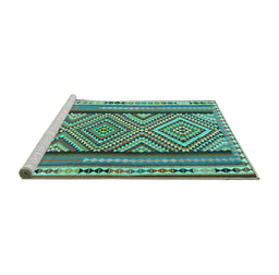 Sideview of Machine Washable Southwestern Turquoise Country Area Rugs, wshtr2674turq