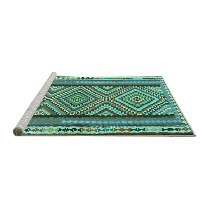 Sideview of Machine Washable Southwestern Turquoise Country Area Rugs, wshtr2674turq