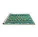 Sideview of Machine Washable Southwestern Turquoise Country Area Rugs, wshtr2674turq