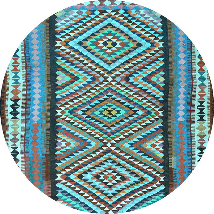 Round Southwestern Light Blue Country Rug, tr2674lblu