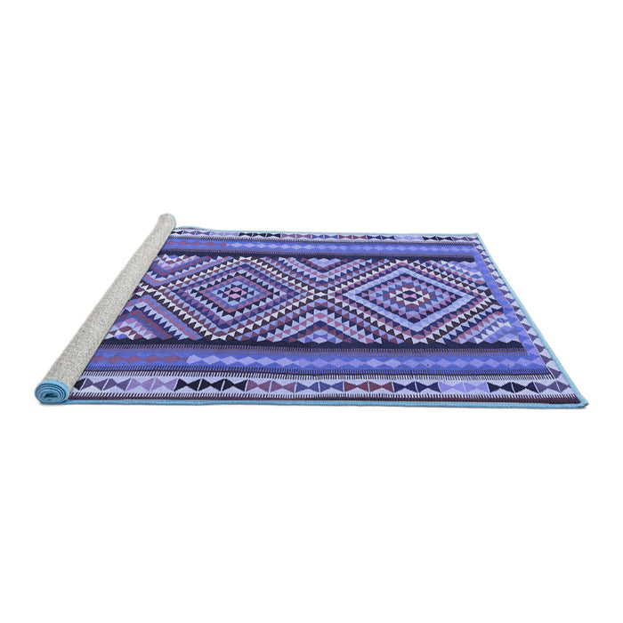 Sideview of Machine Washable Southwestern Blue Country Rug, wshtr2674blu