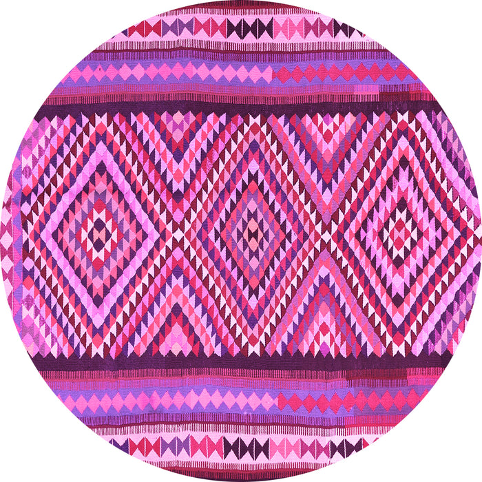 Round Machine Washable Southwestern Pink Country Rug, wshtr2674pnk