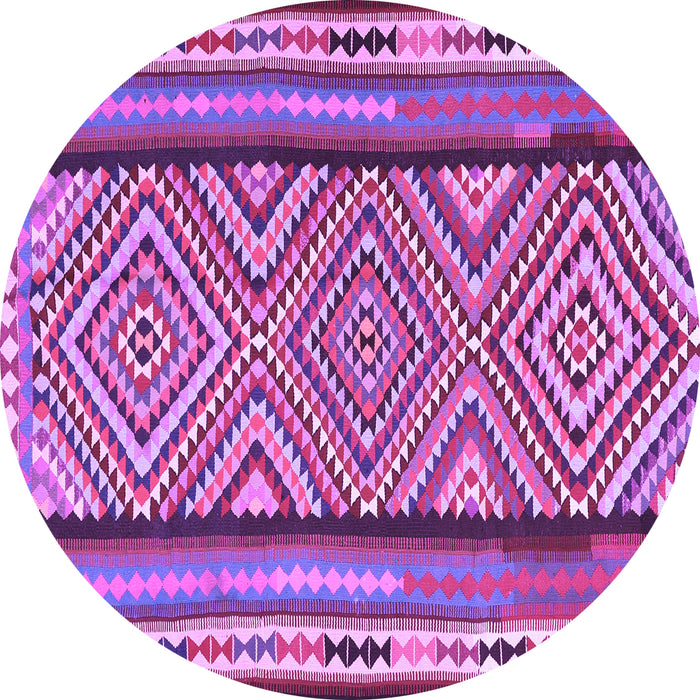 Round Machine Washable Southwestern Purple Country Area Rugs, wshtr2674pur