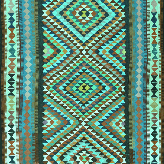 Machine Washable Southwestern Turquoise Country Area Rugs, wshtr2674turq