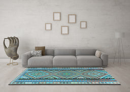 Machine Washable Southwestern Light Blue Country Rug in a Living Room, wshtr2674lblu