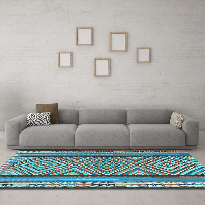 Machine Washable Southwestern Light Blue Country Rug in a Living Room, wshtr2674lblu