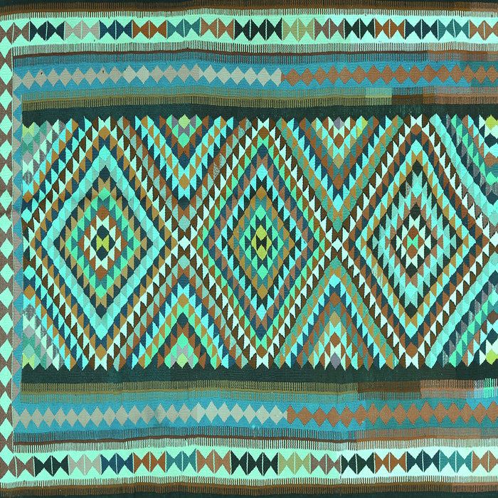 Square Machine Washable Southwestern Turquoise Country Area Rugs, wshtr2674turq