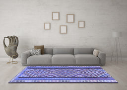 Machine Washable Southwestern Blue Country Rug in a Living Room, wshtr2674blu