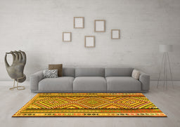 Machine Washable Southwestern Yellow Country Rug in a Living Room, wshtr2674yw
