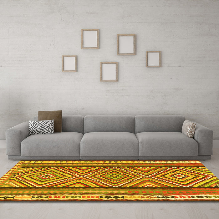 Machine Washable Southwestern Yellow Country Rug in a Living Room, wshtr2674yw