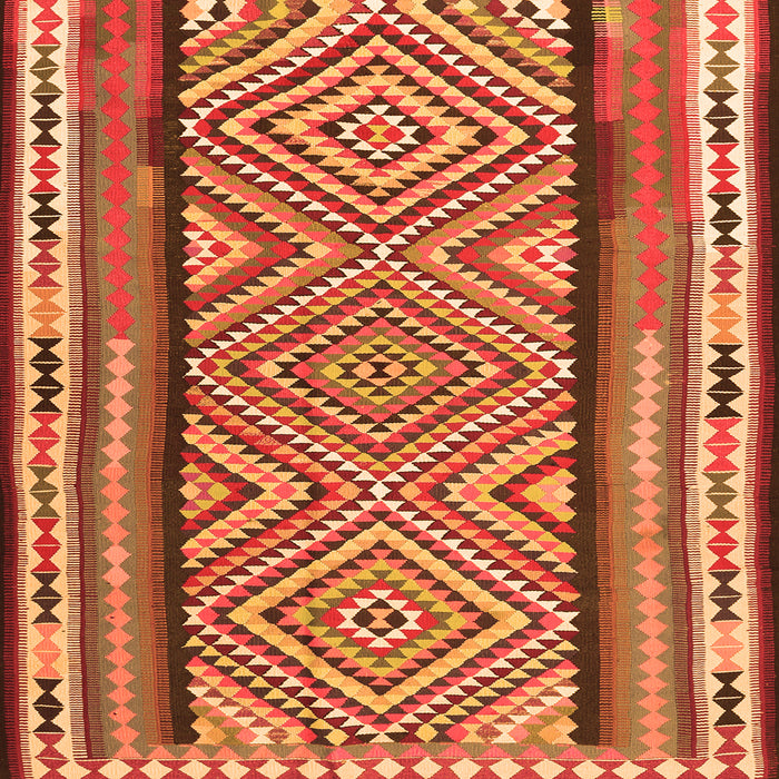 Round Machine Washable Southwestern Orange Country Area Rugs, wshtr2674org