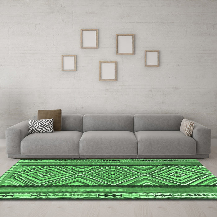 Machine Washable Southwestern Emerald Green Country Area Rugs in a Living Room,, wshtr2674emgrn