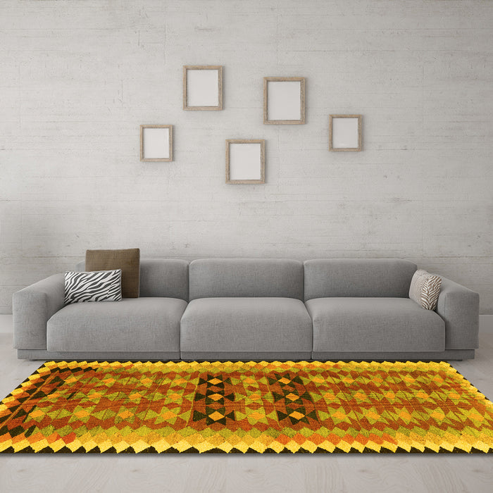 Machine Washable Southwestern Yellow Country Rug in a Living Room, wshtr2675yw