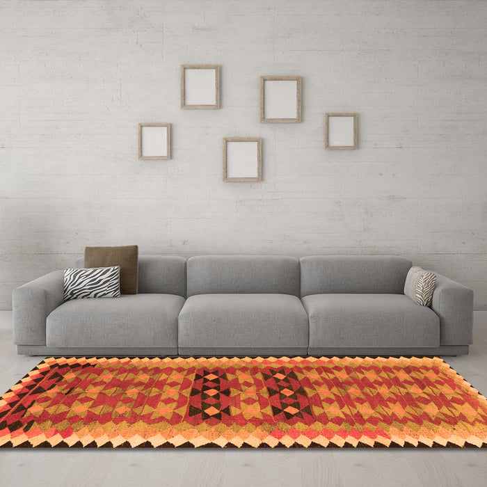 Machine Washable Southwestern Orange Country Area Rugs in a Living Room, wshtr2675org