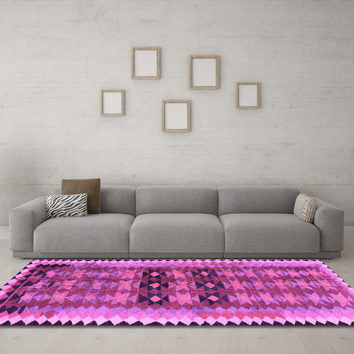 Machine Washable Southwestern Purple Country Area Rugs in a Living Room, wshtr2675pur