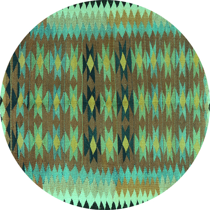 Round Southwestern Turquoise Country Rug, tr2675turq