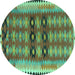 Round Southwestern Turquoise Country Rug, tr2675turq