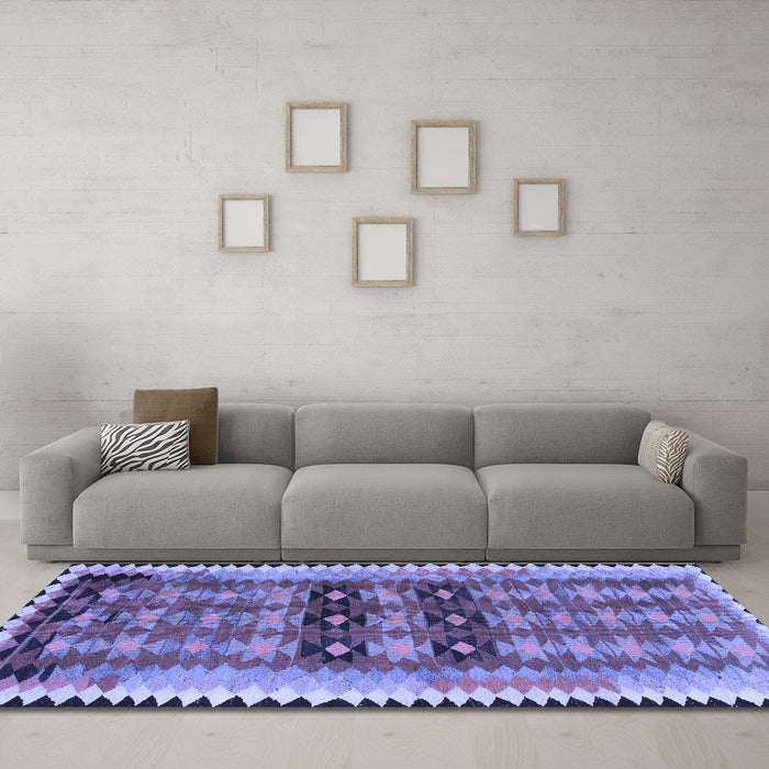 Machine Washable Southwestern Blue Country Rug in a Living Room, wshtr2675blu