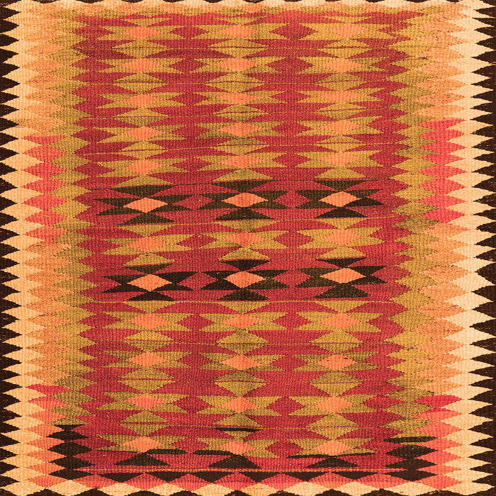 Round Machine Washable Southwestern Orange Country Area Rugs, wshtr2675org