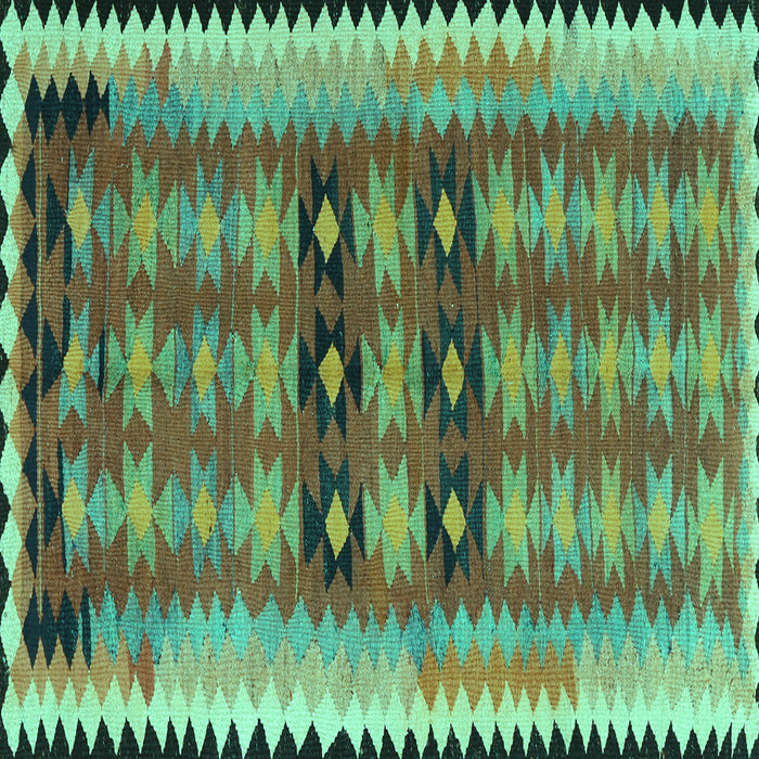Square Machine Washable Southwestern Turquoise Country Area Rugs, wshtr2675turq