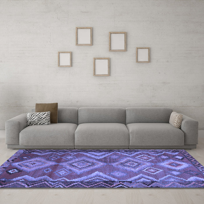 Machine Washable Southwestern Blue Country Rug in a Living Room, wshtr2676blu