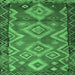 Square Machine Washable Southwestern Emerald Green Country Area Rugs, wshtr2676emgrn