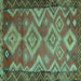 Square Machine Washable Southwestern Turquoise Country Area Rugs, wshtr2676turq