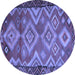 Round Machine Washable Southwestern Blue Country Rug, wshtr2676blu