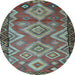 Round Southwestern Light Blue Country Rug, tr2676lblu