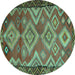 Round Southwestern Turquoise Country Rug, tr2676turq