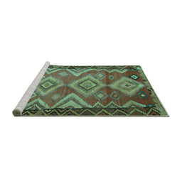 Sideview of Machine Washable Southwestern Turquoise Country Area Rugs, wshtr2676turq
