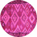 Round Machine Washable Southwestern Pink Country Rug, wshtr2676pnk