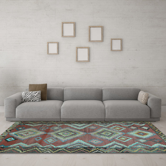 Machine Washable Southwestern Light Blue Country Rug in a Living Room, wshtr2676lblu