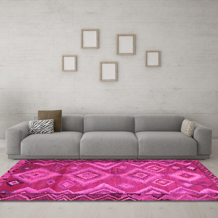 Machine Washable Southwestern Pink Country Rug in a Living Room, wshtr2676pnk