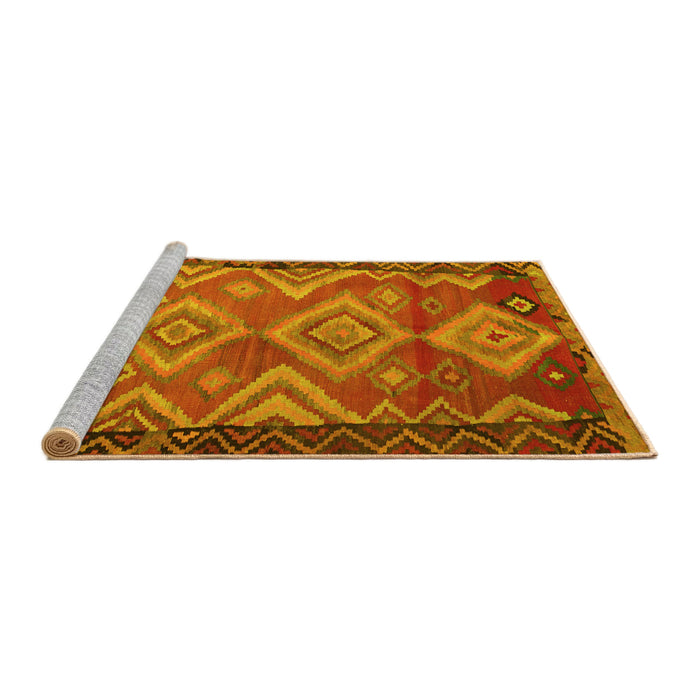 Sideview of Machine Washable Southwestern Yellow Country Rug, wshtr2676yw