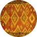 Round Southwestern Yellow Country Rug, tr2676yw