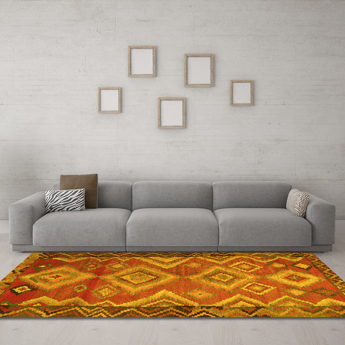 Machine Washable Southwestern Yellow Country Rug in a Living Room, wshtr2676yw