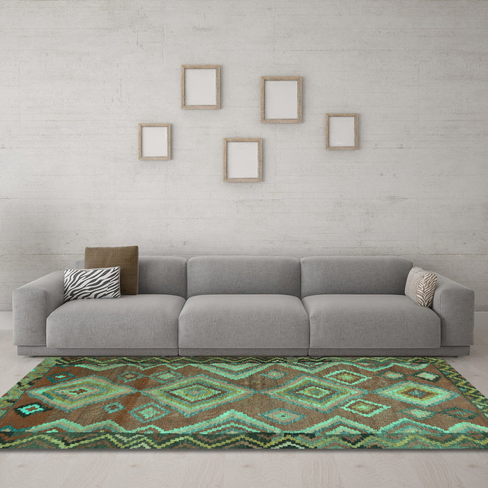 Machine Washable Southwestern Turquoise Country Area Rugs in a Living Room,, wshtr2676turq