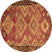 Round Machine Washable Southwestern Brown Country Rug, wshtr2676brn