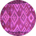 Round Machine Washable Southwestern Purple Country Area Rugs, wshtr2676pur