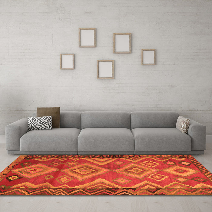 Machine Washable Southwestern Orange Country Area Rugs in a Living Room, wshtr2676org