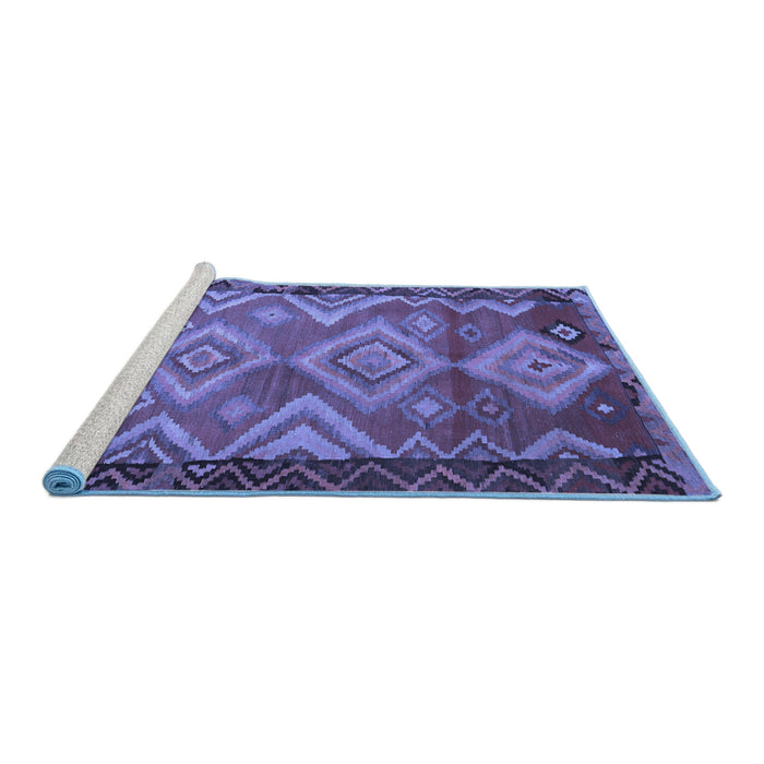 Sideview of Machine Washable Southwestern Blue Country Rug, wshtr2676blu