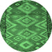 Round Southwestern Emerald Green Country Rug, tr2676emgrn