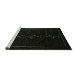Sideview of Machine Washable Persian Turquoise Traditional Area Rugs, wshtr2677turq
