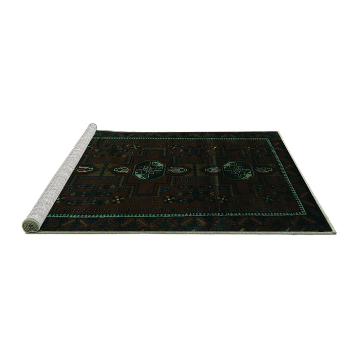 Sideview of Machine Washable Persian Turquoise Traditional Area Rugs, wshtr2677turq