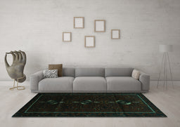Machine Washable Persian Turquoise Traditional Area Rugs in a Living Room,, wshtr2677turq