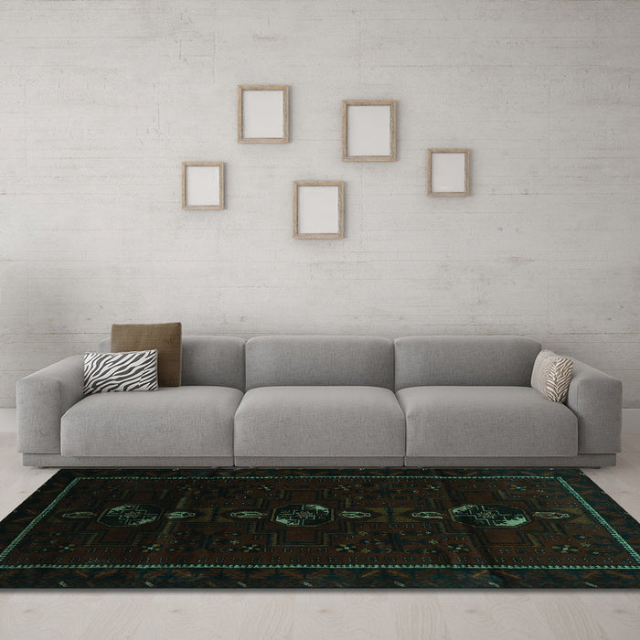 Machine Washable Persian Turquoise Traditional Area Rugs in a Living Room,, wshtr2677turq