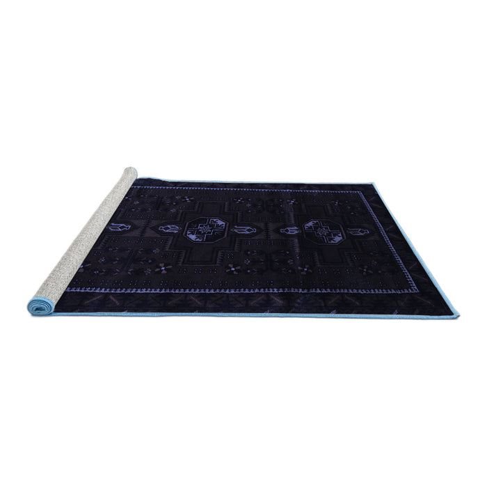 Sideview of Machine Washable Persian Blue Traditional Rug, wshtr2677blu