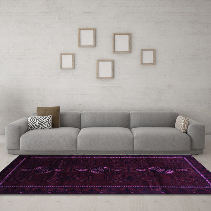 Machine Washable Persian Purple Traditional Area Rugs in a Living Room, wshtr2677pur